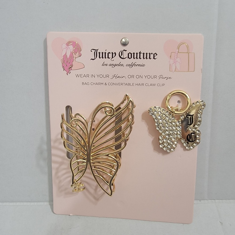 Juicy Couture Bag Charm‎ and Convertable Hair Claw Clip Butterfly Rhinestones